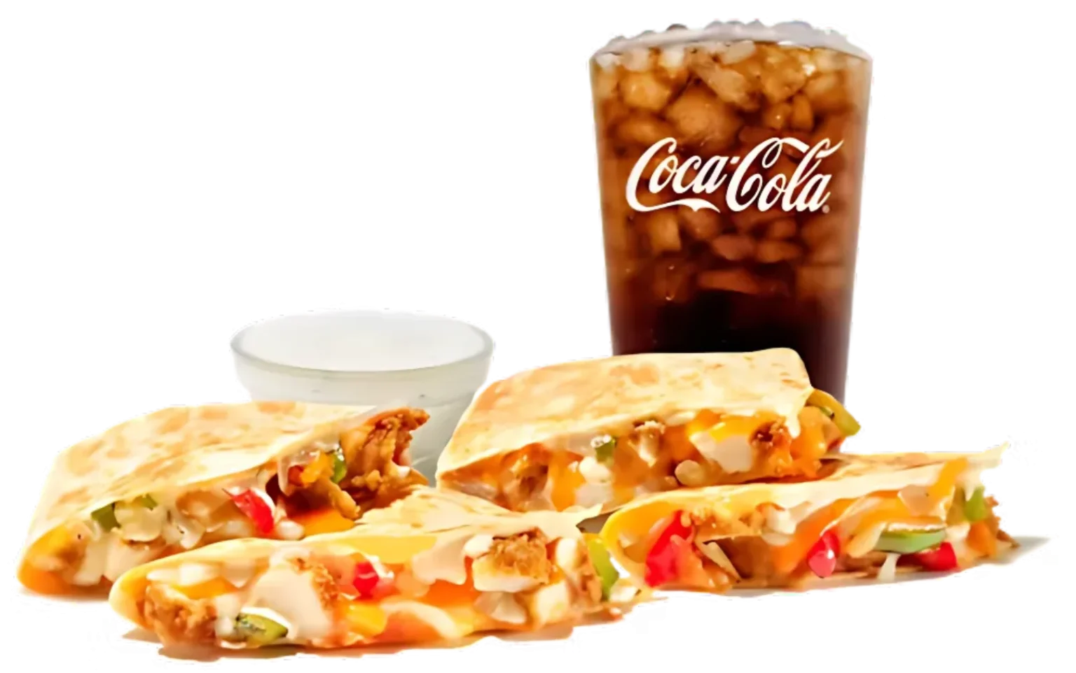 Zaxbys Menu With Prices 2026 32 Zaxby's Chicken Fajita Quesadilla with grilled peppers, melted cheese, dipping sauce, and Coca-Cola drink.