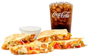 Zaxbys Menu With Prices 2026 4 Zaxby's Chicken Fajita Quesadilla with grilled peppers, melted cheese, dipping sauce, and Coca-Cola drink.