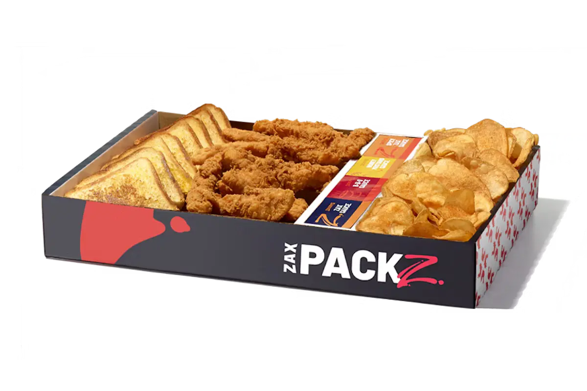 Zaxbys Menu With Prices 2026 76 Zaxby’s Chicken Fingerz & Tater Chips Zax Packz with Texas toast, crinkle fries, sauces, and crispy hand-breaded tenders