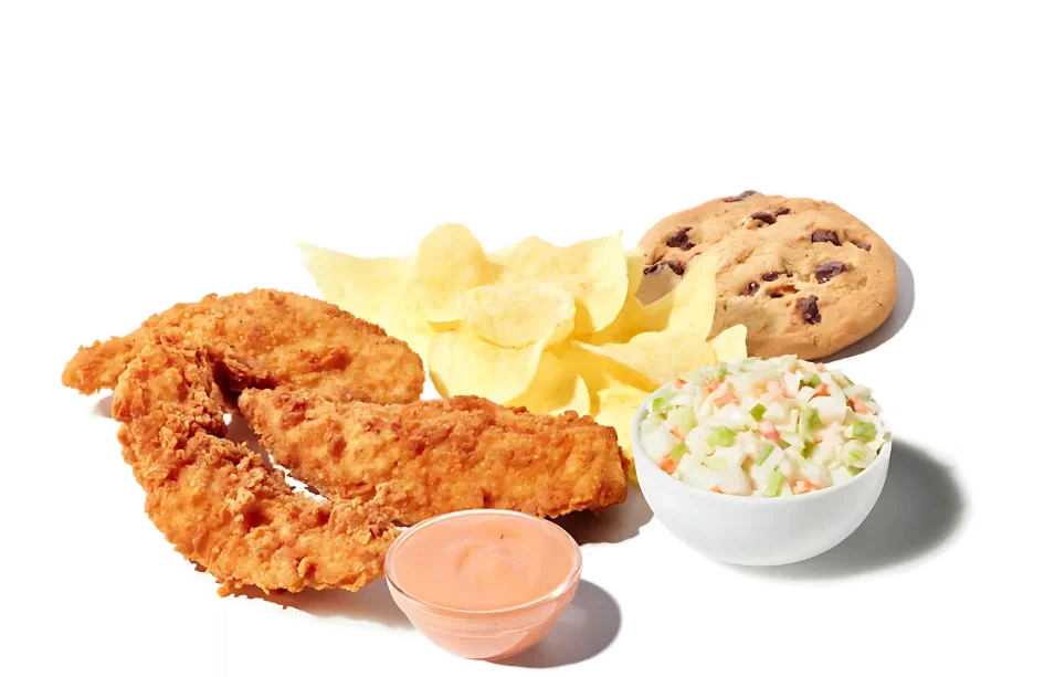 Zaxbys Menu With Prices 2026 96 Zaxby’s Fingerz Boxed Lunch with crispy chicken tenders, chips, coleslaw, Zax sauce, and a fresh baked chocolate chip cookie