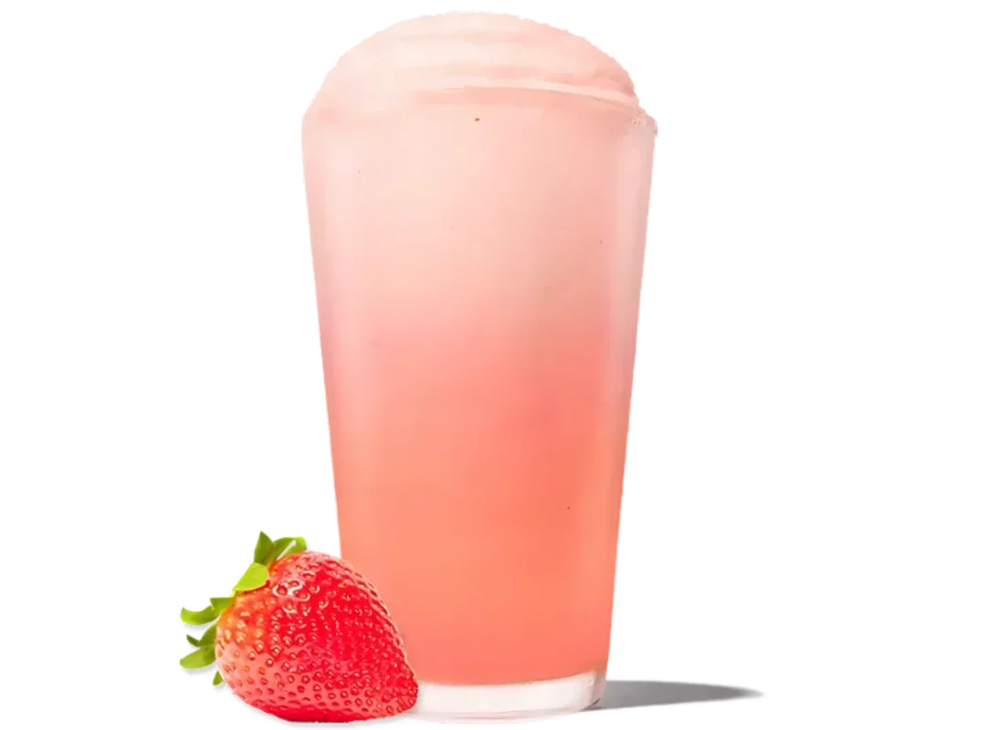 Zaxbys Menu With Prices 2026 69 Zaxby’s Frozen Strawberry Lemonade in a tall clear glass with a fresh strawberry, sweet, tangy, and icy refreshment