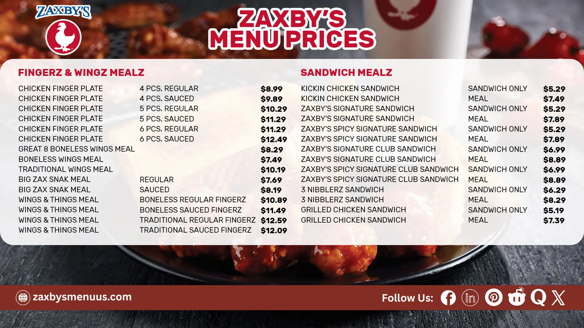 Zaxbys Menu With Prices 2026 1 Zaxbys menu prices featuring Fingerz, Wingz, and Sandwich Mealz with meal and sandwich only options.