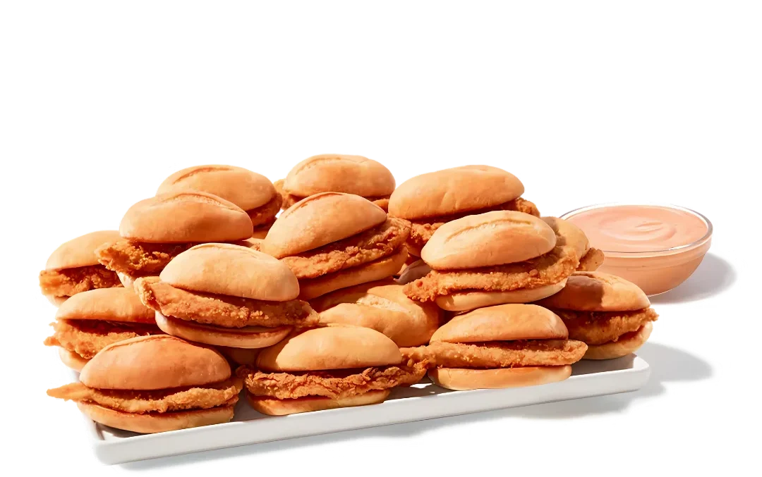 Zaxbys Menu With Prices 2026 84 Zaxby’s Nibblerz Platter with bite-sized chicken finger sandwiches on toasted buns, served with signature Zax Sauce